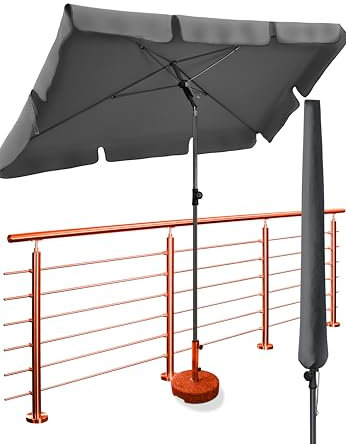 4smile Sonnenschirm Balkon SunnyShade Plus, mit Sonnenschirmhülle - Sonnnenschutz Balkon SET, Anthrazit - UV50+ Sonnenschirm rechteckig 200 x 125 cm