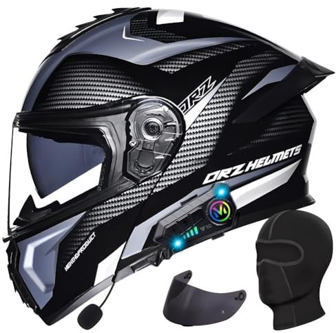 Yirunfa Motorcycle Bluetooth Helmet Dual Visor Flip up front Motorbike Helmet ECE Approved Motor Bike Helmet Modular High Strength Shell Motorcycle Helmet with Dual-Speaker Headset