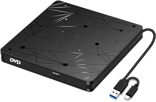 coalwop Lecteur CD/DVD Externe avec USB 3.0 Type-C Graveur DVD Externe CD DVD +/-RW Lecteur Portable pour PC, Laptop, Desktops Plug and Play pour Windows 11/10/8/7/XP/Vista/Linux/Mac OS