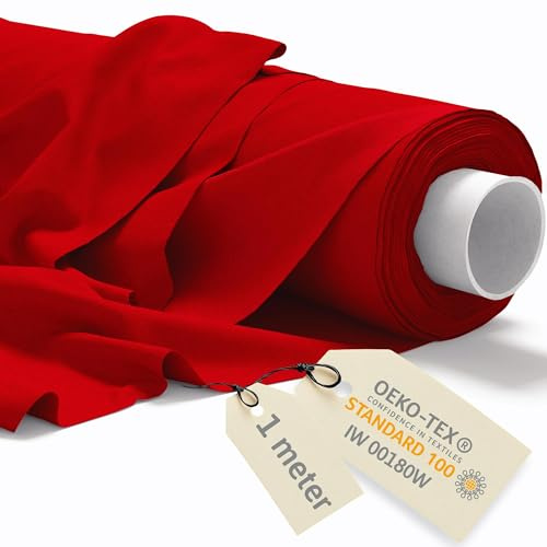 DreamRoots Tissus au Metre en Coton 1Mx160cm 145 g/m² Grande Largeur - Les Tissu au Metre pour Couture, Ameublement, Recouvrir Canapé, Rideaux, Stitch, Rouge