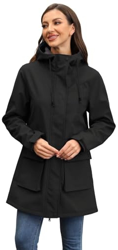 Chiguo Chaqueta impermeable ligera de invierno para mujer, abrigo cálido con forro polar, chaqueta larga de softshell