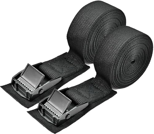 Duoleimi 2 Correas de sujeción Negras, Capacidad de Carga de 250 kg, Correas de Amarre de 2,5 m, Correas de fijación con Hebilla de Acero Inoxidable, Correas de sujeción para portabicicletas