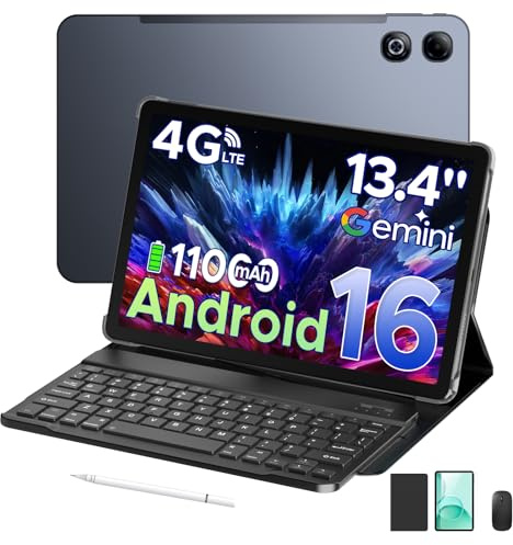 DOOGEE Tab G6 Max Android 16 Tablet 13,4 Zoll FHD+ 90Hz 32GB RAM+256GB ROM 11000mAh Tablet mit SIM Card Slot Octa Core Tablets mit Tastatur und Stift 4G LTE+5G WiFi/Gemini AI/Widevine L1/FACE ID/OTG