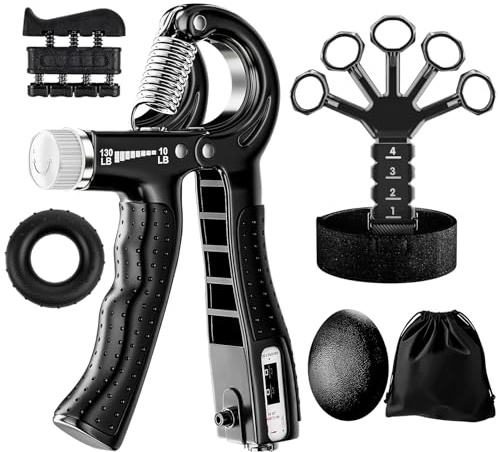 SINZONeu® Kit Entrenamiento Mano 6 Piezas - Fortalecedor Ajustable con Contador, Extensor Dedos, Bandas Resistencia, Anillo & Bola Anti-Estrés para Fuerza & Flexibilidad
