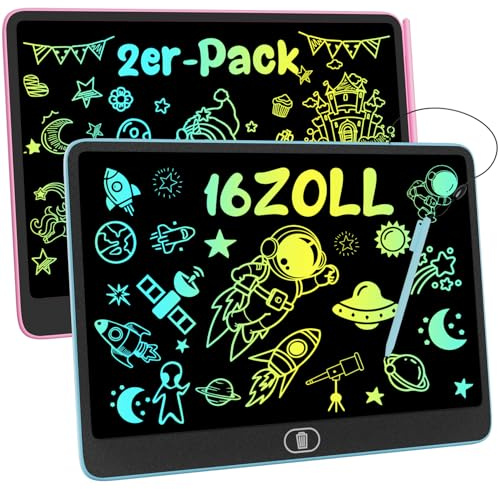 Electight Grande lavagna LCD per bambini da 16 pollici, 2 pezzi lavagna colorata per pittura, lavagna magica, tablet elettronico con funzione di cancellazione e penna, giocattolo regalo per 3 4 5 6