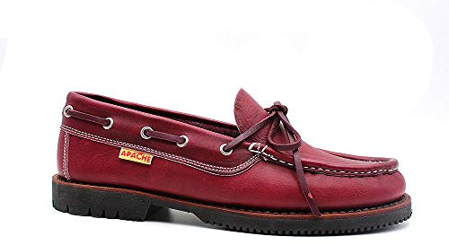 CALZADOS Salud 1907 - Zapato náutico de Piel Apache Hecho a Mano con Cierre de Cordones y Suela de Goma para: Hombre Color: Burdeos Talla:41