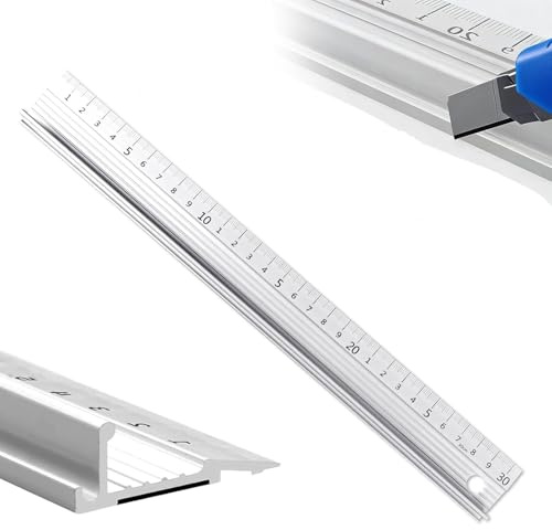 30CM Metal Ruler,White Aluminium Raised Grip Metal Ruler 30cm,Multifunctional Precision Ruler for Cutting,Non-Slip Protective Edge Precision Straight Edge,for Length,Crafts DIY,Leather Craft