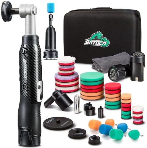 BATOCA Mini Polisseuse Sans Fil S6,12V Polissage Voiture Kit pour Détails,Rotative&Orbitale Machine à Polir,1000-5000RPM et 4200-21000RPM,éponge 25mm/50mm/75mm,Cirage pour Phares/Motos/Peinture