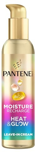 Pantene Moisture Recharge Heat & Glow Leave-In Cream Hair Treatment 135ml | Protects against Humidity, Frizz and Heat. With Heat-Activated Pro-V Formula. Non-Stop Softness and Shine Without Weigh Down