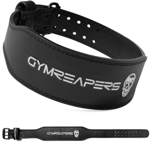 Gymreapers Leather Weightlifting Belt for Bodybuilding, Squatting, Lower Back Support & Back Pain - Real Leather, Adjustable Buckle Sizing - Men Women