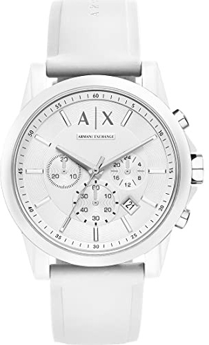 Armani Exchange Watch for Men, Quarz-Chronographenwerk und 44mm Gehäusegröße mit Silikonarmband, Weiß