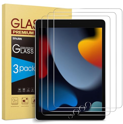 SPARIN 3 Pack Screen Protector for iPad 9th 8th 7th Generation 10.2 Inch (2021/2020/2019 Model), Tempered Glass for iPad 10.2