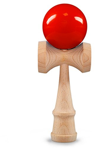 Ganzoo Kendama de Madera de Haya Maciza, Basic Orange, Juego japonés de destreza con 3 cazoletas integradas y Base, Bola Perforada 6 cm con Cuerda de Nylon, Altura 16 cm, Ancho 6,8 cm, Peso 144 g