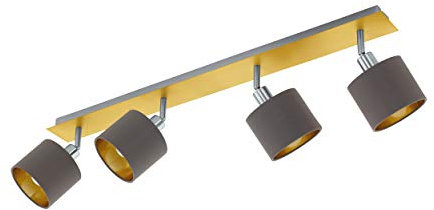 EGLO Deckenlampe Valbiano, 4 flammige Deckenleuchte, Deckenstrahler aus Metall und Textil, Flurlampe in Messing-Gebürstet, Nickel-Matt, Cappuccino, Gold, Spots E14