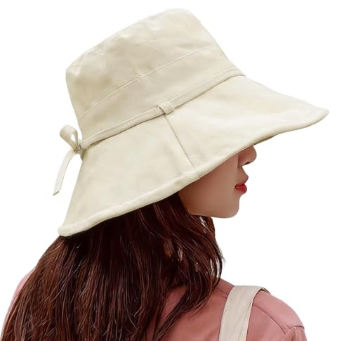 ITODA Cappello da Sole da Donna - Topee UPF 50+ Cappello da Spiaggia Bucket Pieghevole Visiera a Tesa Larga Cappello da Esterno Cuffia Protezione UV con Corda Antivento per Viaggi Vacanze, Beige
