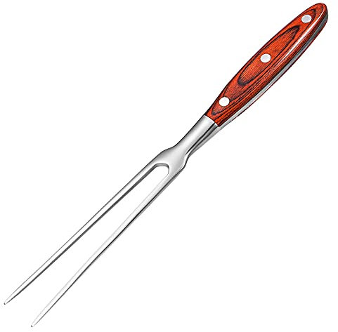UPKOCH 30cm Carving Fork with Red Wood Handle - Heavy-Duty Stainless Steel BBQ Tool for Grilling, Roast Beef, Lamb, Turkey (11.8 Inch Two Prong Outdoor Cooking Fork)