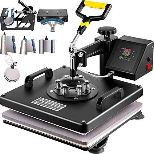 VEVOR 8 i 1 Digital Transfer Sublimation Värme Press, Värmepress för T-shirt Mugg Hatt Keps 38 x 38 cm, multifunktionell justerbar platta värmepressmaskin svart