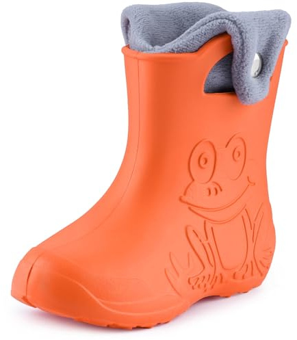 Ladeheid bottes de pluie enfant en EVA légères avec poignées, semelle antidérapante, chausson amovible avec bouton-pression LA-CA-04 (Bleu Métallisé-2, 22/23 EU)