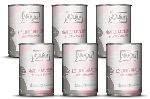MjAMjAM - Premium Nassfutter für Katzen - köstliche Garnelen an saftigem Hühnchen, 6er Pack (6 x 400 g), getreidefrei mit extra viel Fleisch