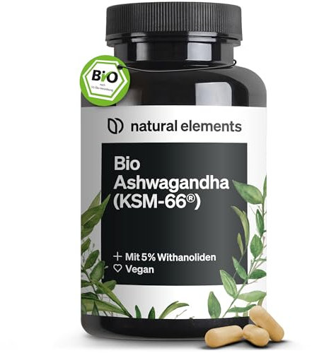 Ashwagandha KSM-66® ecológica - 600 mg de extracto de raíz de ashwagandha orgánica - Raíz del sueño de la India - 180 cápsulas - Probada en laboratorio, vegana y sin aditivos
