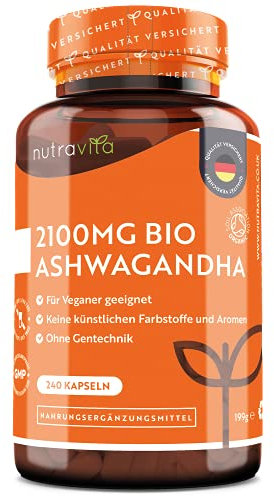 Bio Ashwagandha Kapseln 2100mg, 240 Vegane Kapseln - Made in Germany bei Nutravita