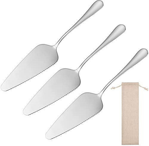 AMOLEY 3 Pieces Cake Slice and Pie Server, Stainless Steel Cake Slicer and Server Cake Cutter with Serrated Edges for Kitchen, Party and Wedding