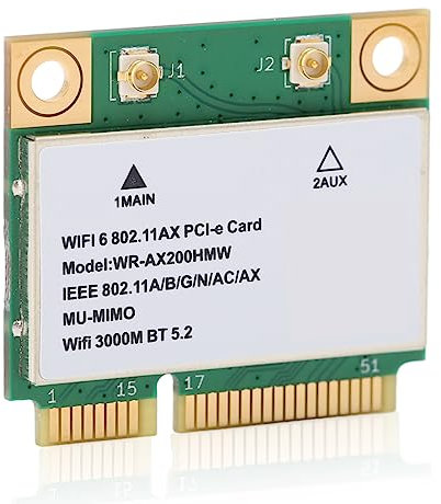Yunseity AX200HMW WiFi 6 Carte sans Fil Dual Band 802.11 A/B/G/N/AC/AX Half Mini PCI-E WiFi Card Adaptateur Réseau BT5.2 pour PC, Ordinateurs Portables, Uniquement pour WIN10 (64bit)