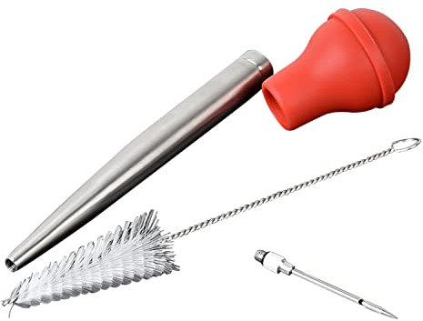 Poire à Dinde, Viande De Volaille De Poulet BBQ Baster Seringue Tube Pompe En Acier Inoxydable Silicone Épaissie Amovible Ronde Ampoule Pour Beurre Gouttes, Glaçures, Rôtir Jus Pour Volaille