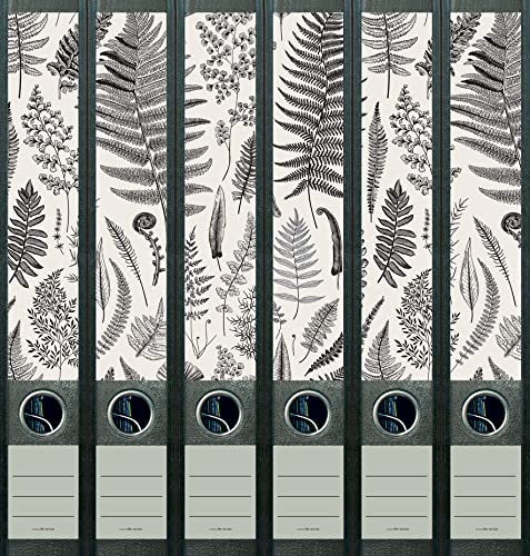 6er Set schmale Ordnerrücken Fens Farne Pflanze Blatt File Art Ordner Etiketten Deko 2209