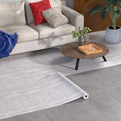 Homease PVC Bodenbelag Selbstklebende Holzoptik Vinylboden, Rutschfeste Wasserdichte Schneidbar Vinylbodenbelag Bodenaufkleber für Bettzimmer, Küche, Wohnzimmer, 60x1000cm Beigegrau