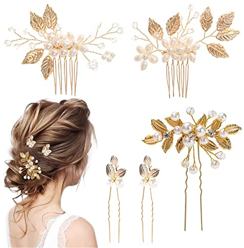 Tocados de Novia Sencillos, 5 Piezas,Peinetas para el Pelo Fiesta, Adornos para Pelo Fiesta, Peinetas para el Pelo Boda, Perlas de Diamantes Horquillas, para las Niñas Novia Dama de Honor