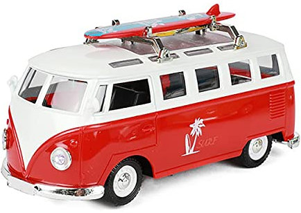 ECO Bus Beach Cruiser mit Surfbrett Licht Sound Rüchzugmotor Modell 4-Varianten Modellauto Geschenk 86 (Rot)