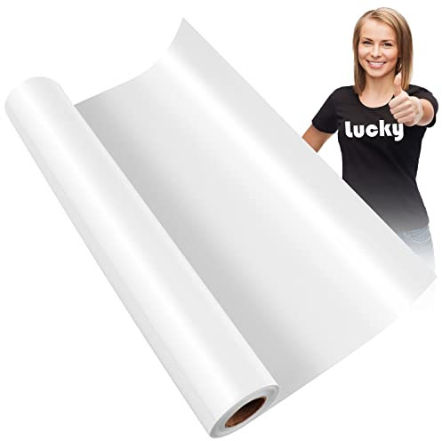 KEWUZY Lámina para plóter textil blanco, 30,5 cm × 5 m, vinilo de transferencia térmica, lámina de transferencia, lámina flexible para plancha, prensa caliente, camisetas y más telas, patrón DIY