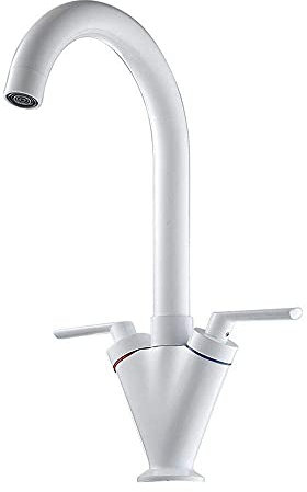 ZEDARO Grifo de Cocina de Cobre, Blanco Brillante, Doble Cocina, Pintura para Hornear, Grifo Mezclador de Agua fría, Grifo de Fregadero de Cocina, Pintura Blanca para Hornear