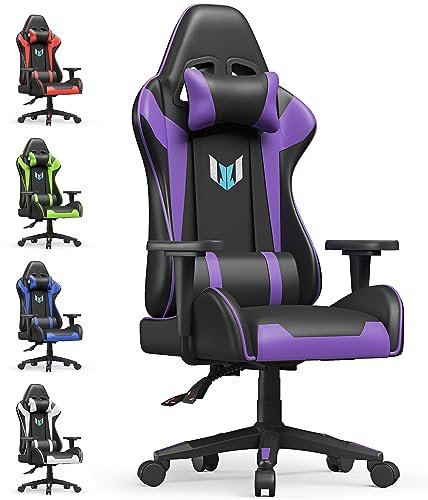 bigzzia Chaise Gaming Chaise Bureau, 155 Degrés PU Cuir Fauteuil de Bureau Ergonomique (sans Repose-Pieds, Violet)