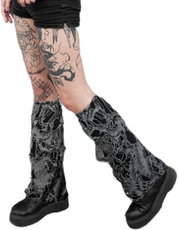 Luwint Gothic Shabby Leg Sleeves Ripped Punk Leg Warmer Long Torn Calf Warmer Clothing Spooky Style Costume Accessories for Halloween Cosplay Party Rave