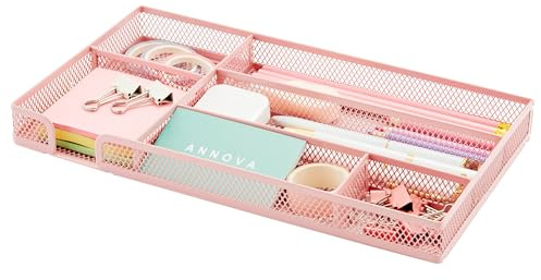 Annova Plateau de Rangement de tiroir de Bureau pour Organisation de Bureau – Maille métallique – Accessoires et Fournitures de Bureau (Light Pink)