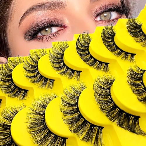 7 paires de Faux Cils 3D Oeil de Chat, Volume moelleux D Curl Cat-Eye Cils Artificiels Look Naturel, Réutilisables Faux Cils de Maquillage Faits Main(YE14)