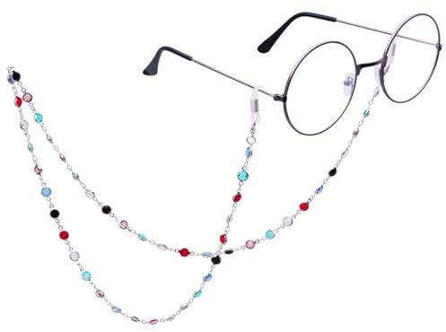 LERTREEUK Bunte Perlen Brillenketten Sonnenbrille Lanyard Brillen Retainer Sonnenbrille Strap Kristall Perlen Kette für Frauen Mädchen (Silber)