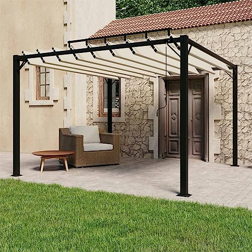 Pergolato A Lamelle,con Tettuccio Regolabile,Tende Per Gazebo Esterno Adatto Per Terrazze, Balconi, Piscine, Giardini, Campeggio, Eventi 3x3m Crema in Tessuto E Alluminio
