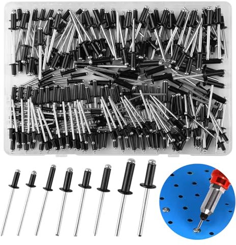 240Pcs Large Flange Blind Rivets, Aluminium Blind Rivet with 8 Size, Pop Blind Rivets Set, Black Rivets for Storage Box, Metal Tube, Sheet Mounting,Furniture