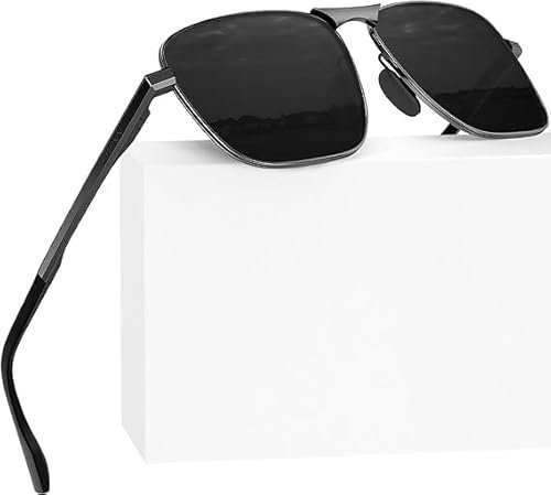 LUENX Sonnenbrille Herren Polarisiert Sonnenbrillen mit Metallrahmen Sunglasses Unisex UV 400 Fahrerbrille Klassische Angeln Outdoor Laufen Fliegerbrille (Schwarz Grau)