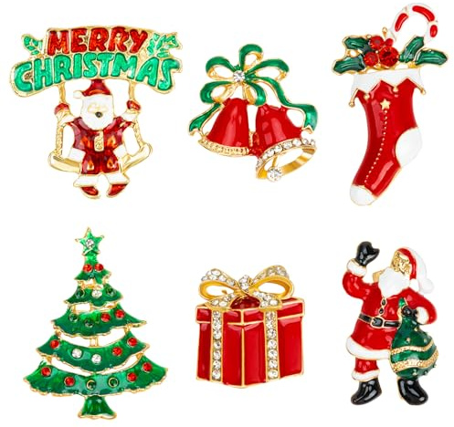 MELLIEX 6 Piezas Pin Broches de Navidad Broch de Diamantes de Imitación Decoraciones Navideñas de Cristal para Ropa Adornos Regalo