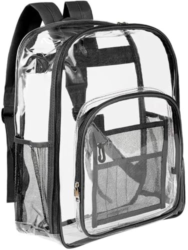 Sac à Dos Transparent Imperméable Teklemon, Sac à Dos Transparent PVC, Sac à Dos D'école Transparent, Sac à Main Unisexe pour Travail, Concerts, Ecole ou Aéroports (Noir)