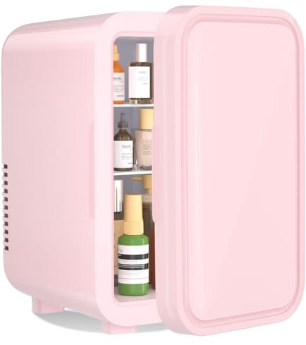YASHE Mini réfrigérateur, 6 litres/8 canettes 220-240 V AC/DC Réfrigérateur thermoélectrique portable pour chambre à coucher, soins de la peau, boissons, bureau, dortoir et voiture, rose