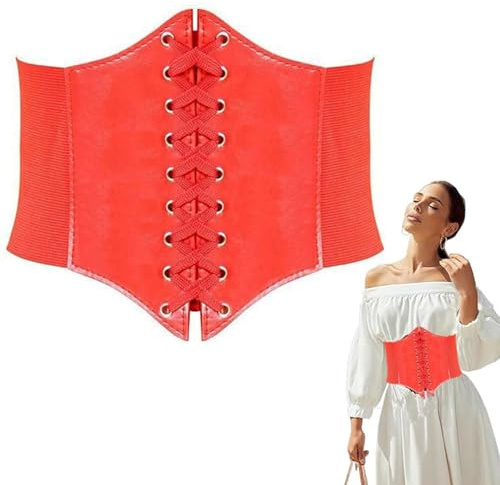 Corsé Elástico Ancho para Mujer,Corset Cinturón Mujer Retro,Cinturón Corsé Retro Vintage Ajustable,Cinturones Ancho para Mujers,para Vestir y Vestidos de Noche,para Fiestas Carnaval Cosplay (Rojo)