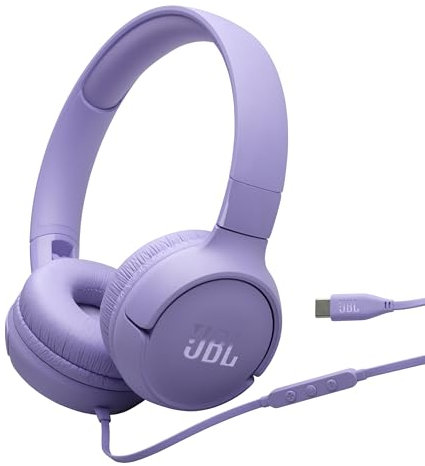 JBL Tune 520 C Auriculares con Cable, Ajuste cómodo, micrófono, Sonido Pure Bass, preajustes de ecualización, conectividad USB-C, diseño Plegable y Cable sin enredos, Violeta