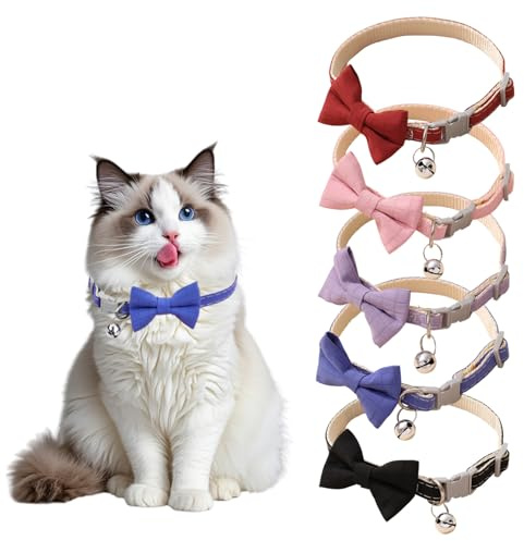 5 Pezzi Collari per Gatti con Campanellino e Fiocco, Collare Regolabile per Gattini, Fibbia di Sicurezza Antistrozzo, Personalizzato Accessori Animali Domestic