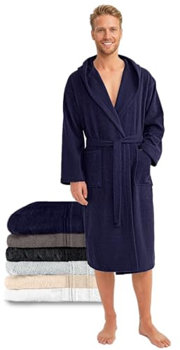 Twinzen - Accappatoio Uomo Spugna 100% Cotone Oeko-Tex, Blu scuro, L
