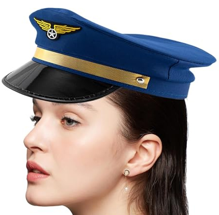 Flygbolag pilothatt – polyester kapten cosplay keps justerbar bekväm passform | perfekt för halloweenfest, kostym rollspel, män kvinnor vuxna, fashionabla solskyddstillbehör, scenframträdande